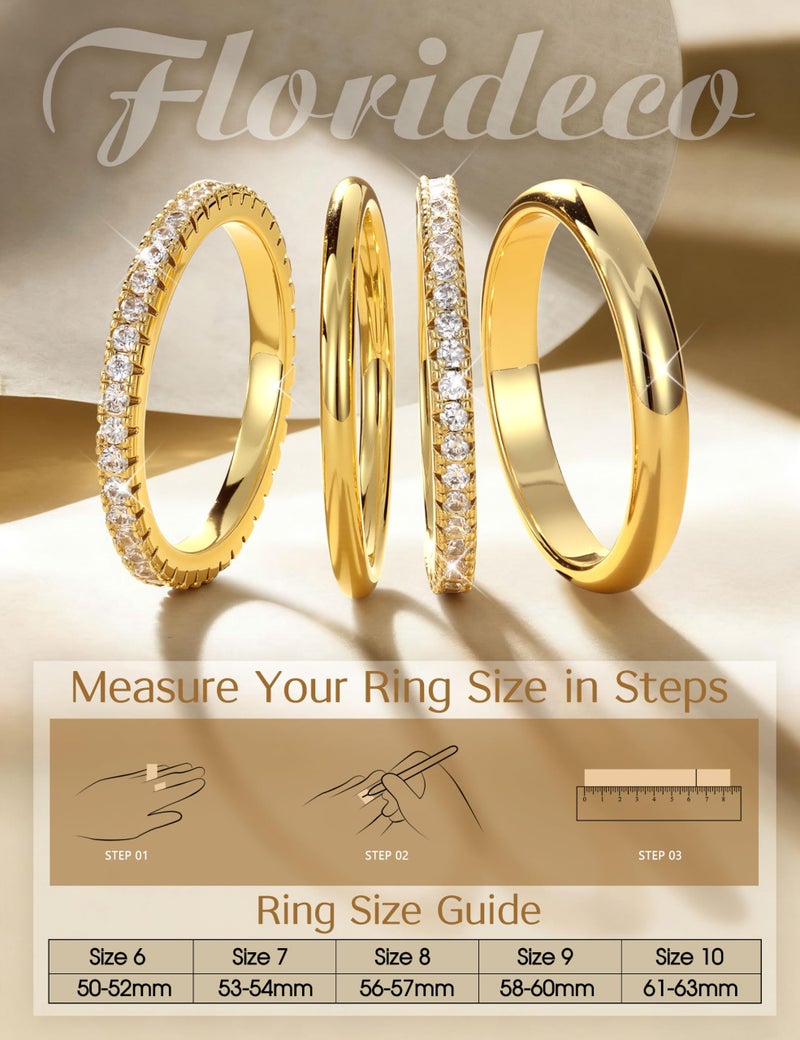 Florideco Stackable Rings for Women Non Tarnish 14K Gold Plated Dainty Cubic Zirconia Rings Minimalist Stacking Thumb Ring Set Trendy Thin Statement Promise Wedding Bands Engagement Ring Stack Size 7 - Image 4