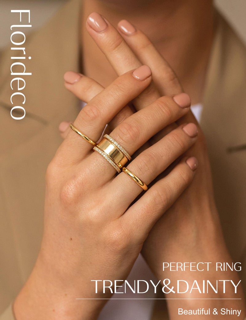 Florideco Stackable Rings for Women Non Tarnish 14K Gold Plated Dainty Cubic Zirconia Rings Minimalist Stacking Thumb Ring Set Trendy Thin Statement Promise Wedding Bands Engagement Ring Stack Size 7 - Image 2