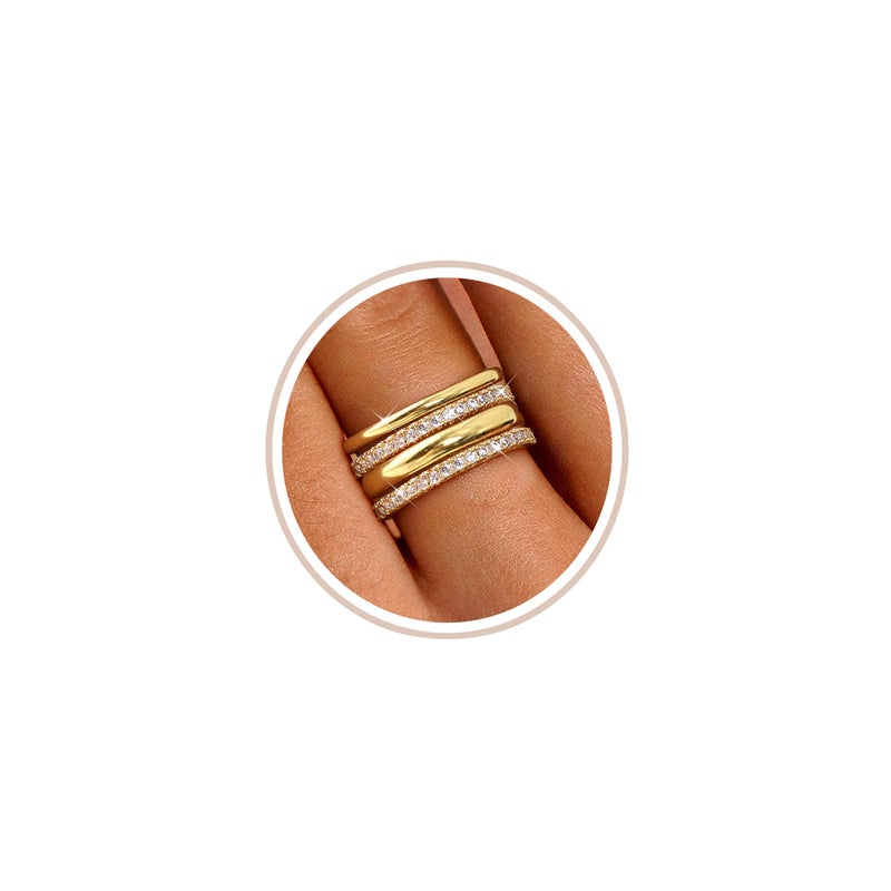 Florideco Stackable Rings for Women Non Tarnish 14K Gold Plated Dainty Cubic Zirconia Rings Minimalist Stacking Thumb Ring Set Trendy Thin Statement Promise Wedding Bands Engagement Ring Stack Size 7 - Image 1