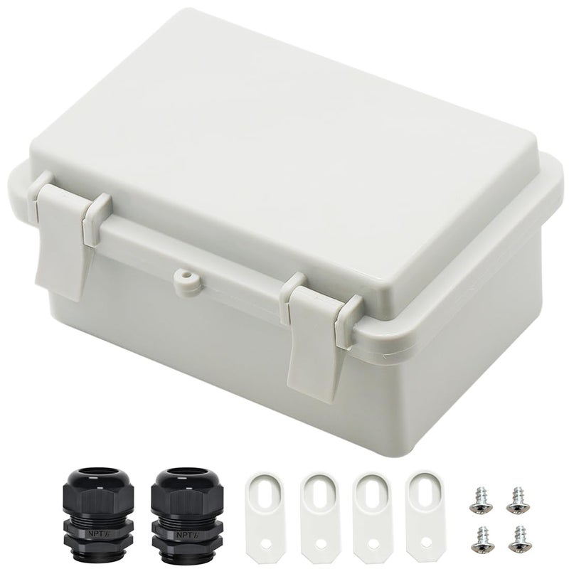 Zulkit IP65 Waterproof ABS Plastic Electrical Box - Hinged Shell, 2 Cable Glands, 5.9 x 3.9 x 2.8 inch - Image 1