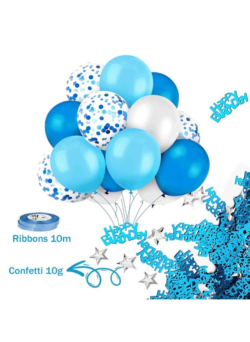Mr. Penda 46 Pack Birthday Party Decoration, Happy Birthday Banner, Sky-Blue Fringe Curtain, Heart Star Foil Confetti Balloons, Foil Tablecloth,10g Table Confetti for Kids Adults (Sky-Blue) - Image 3