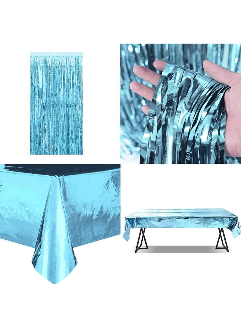 Mr. Penda 46 Pack Birthday Party Decoration, Happy Birthday Banner, Sky-Blue Fringe Curtain, Heart Star Foil Confetti Balloons, Foil Tablecloth,10g Table Confetti for Kids Adults (Sky-Blue) - Image 4