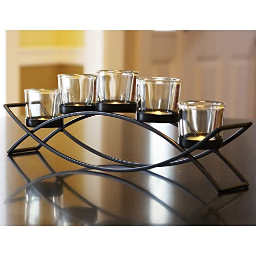 Seraphic Iron Arch Table Centerpiece Decorations Tealight Votive Candle Holder for Weddings Patio Kitchen Dining Room and Coffee Tables Black Clear Chunky 5 Cups