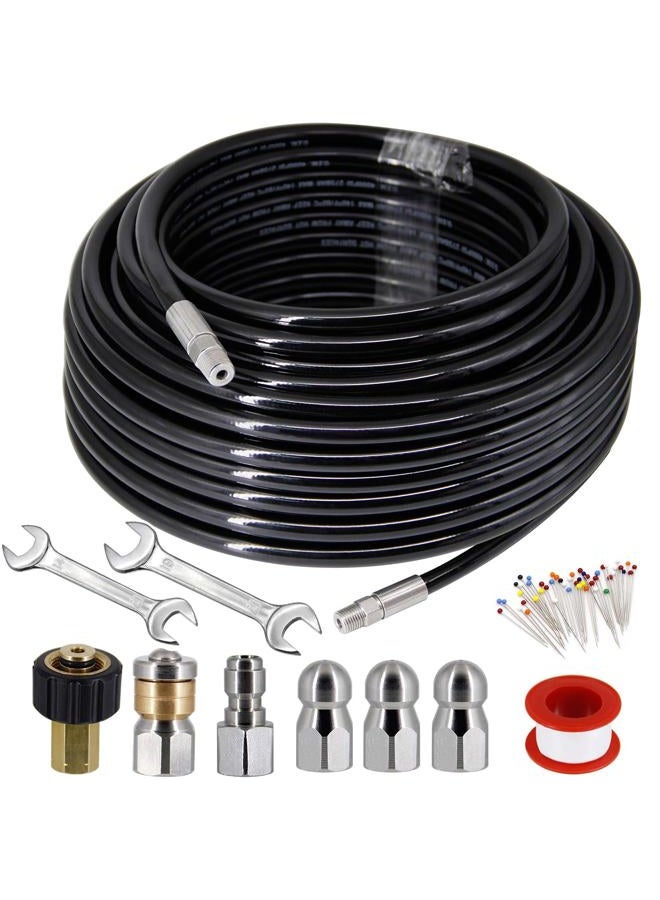 Twinkle Star Sewer Jetter Kit for Pressure Washer -100 ft Hose, 1/4 Inch NPT, Drain Cleaning Hose, Button Nose & Rotating Sewer Jetting Nozzle, Orifice 4.0, 4.5, 5.5, 4000 PSI - Image 1