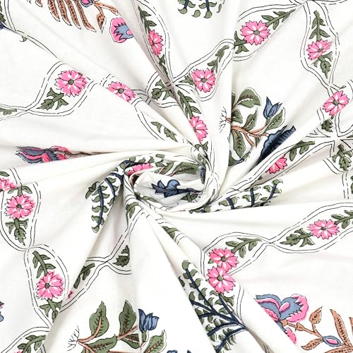 DE CAMA Since 1997 | 100% Cotton 300 TC Premium King Size Bedsheet for Double Bed (90 x 108 Inch) with 2 Pillow Covers Set (17 x 27 Inch) Hand Block Printed Bedsheet Set - Blue & Pink - Image 5