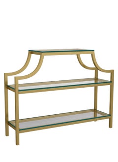 RIGID Steel Console Table with Glass Top & Storage Shelf Gold 83x109x30cm  - Image 3