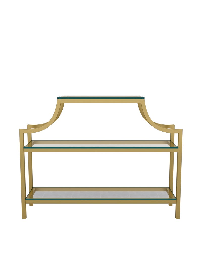RIGID - Steel Console Table with Glass Top & Storage Shelf Gold 83x109x30cm - Image 1