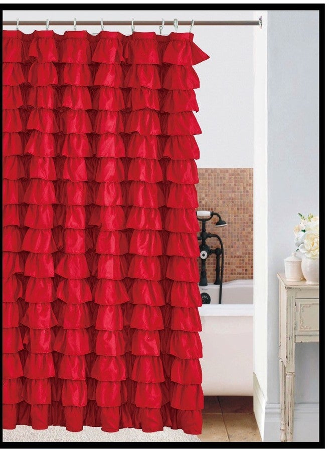 spring Home Waterfall Ruffled Fabric Shower Curtain (RED) - Image 2