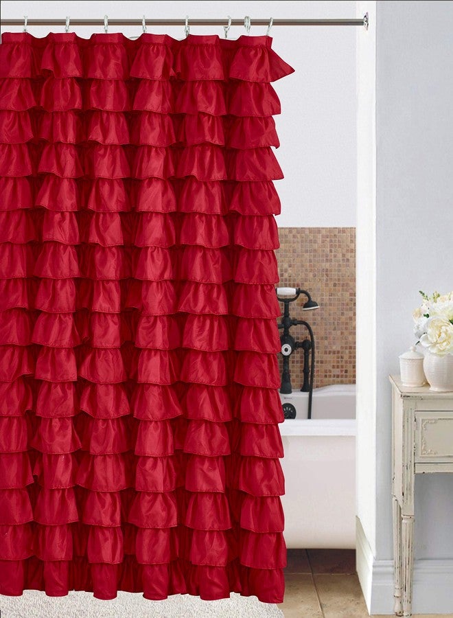 spring Home Waterfall Ruffled Fabric Shower Curtain (RED) - Image 3