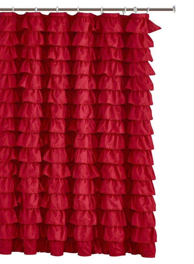 spring Home Waterfall Ruffled Fabric Shower Curtain (RED) - Image 1