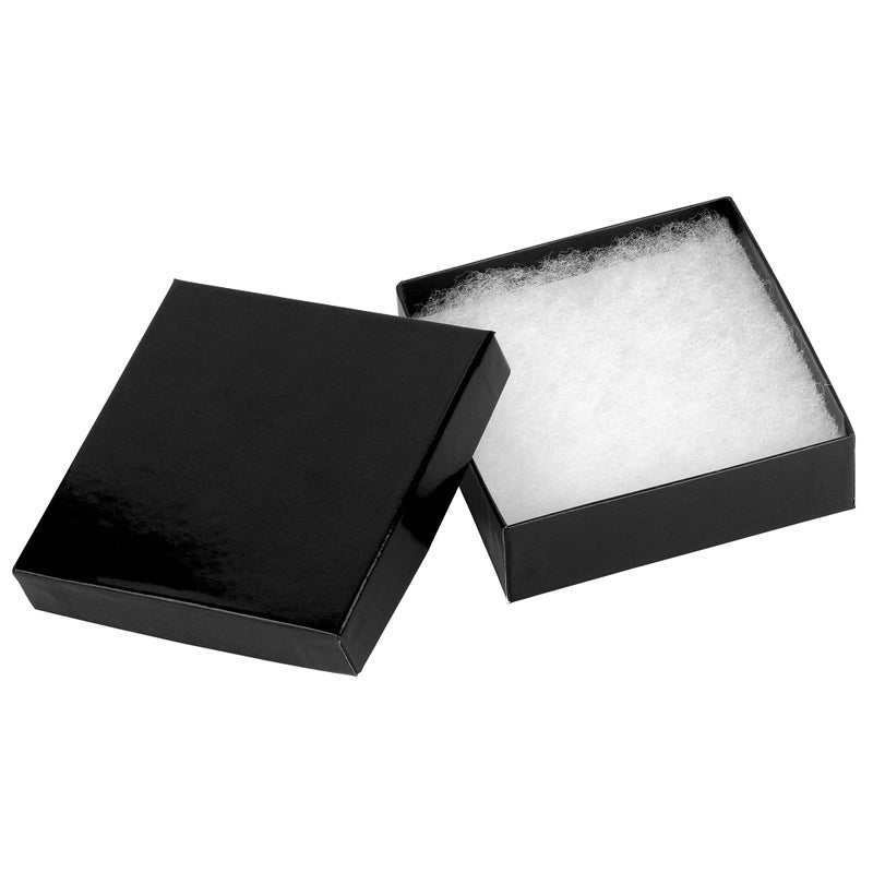 Cardboard Jewelry Boxes 10 Pack  35x35x1 Bulk Cotton Filled Small Gift Boxes with Lids for Jewelry Packaging Black Gloss