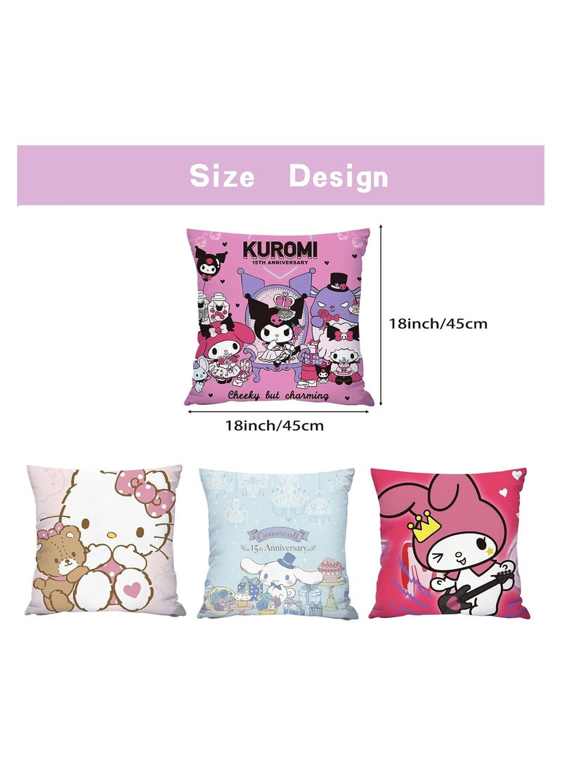general Kawaii Pillowcases 4 Pieces, Cute Cartoon Anime Decorative Pillowcases for Bed and Sofa/Couch, 18x18 Inch Pillowcases for Bedroom and Living Room - Image 2