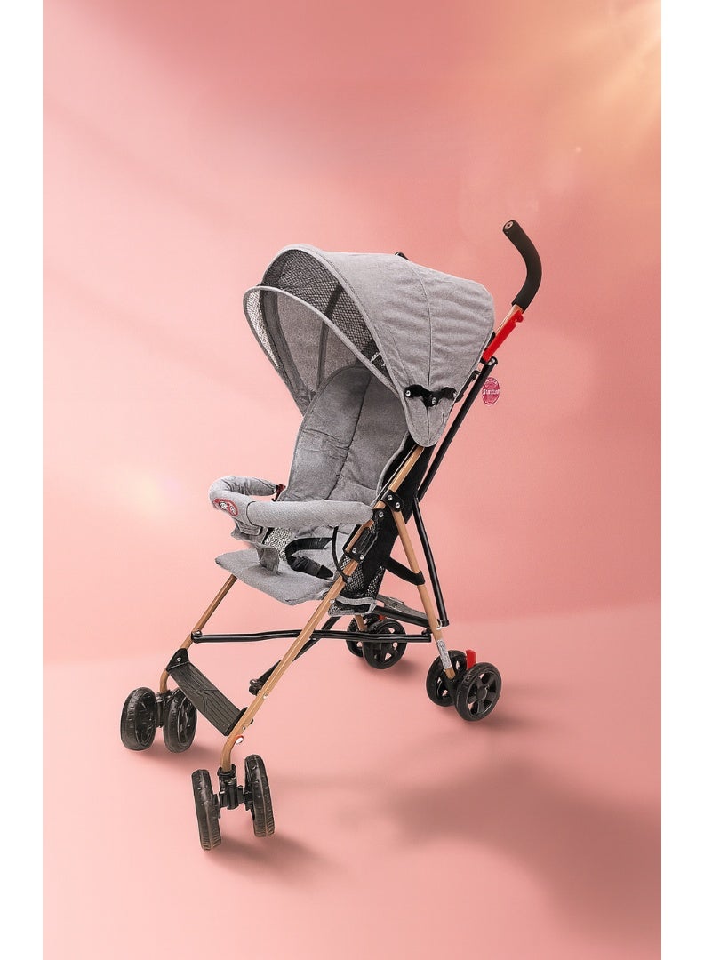 اس ام ار كيدز عربة أطفال SMR-213 خفيفة قابلة للطي، رمادي، إطار معدني مع عجلات مزدوجة، مظلة واقية، حزام أمان، مقعد مبطن مريح، مثالية للتنقل اليومي والسفر - Image 1