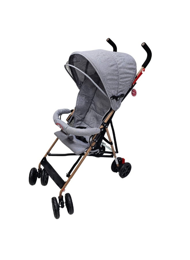 اس ام ار كيدز عربة أطفال SMR-213 خفيفة قابلة للطي، رمادي، إطار معدني مع عجلات مزدوجة، مظلة واقية، حزام أمان، مقعد مبطن مريح، مثالية للتنقل اليومي والسفر - Image 3