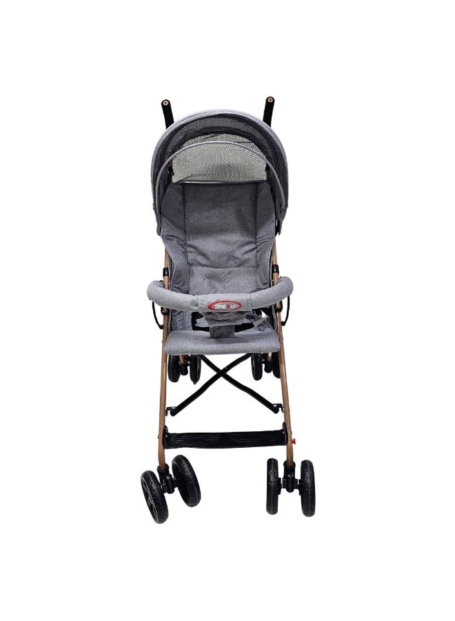 اس ام ار كيدز عربة أطفال SMR-213 خفيفة قابلة للطي، رمادي، إطار معدني مع عجلات مزدوجة، مظلة واقية، حزام أمان، مقعد مبطن مريح، مثالية للتنقل اليومي والسفر - Image 4