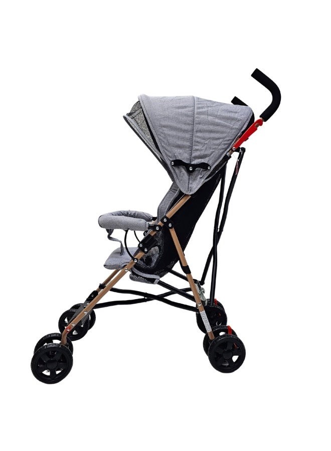 اس ام ار كيدز عربة أطفال SMR-213 خفيفة قابلة للطي، رمادي، إطار معدني مع عجلات مزدوجة، مظلة واقية، حزام أمان، مقعد مبطن مريح، مثالية للتنقل اليومي والسفر - Image 5