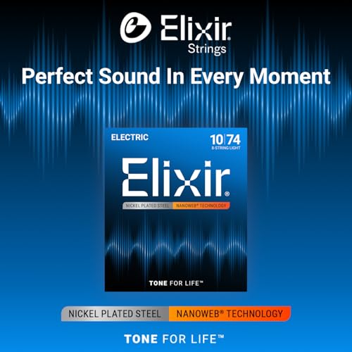 Elixir Strings, Electric Guitar Strings, Nickel Plated Steel with NANOWEB Coating, Longest-Lasting Bright Tone with Comfortable Feel, 8 String Light 10-74 - Image 2