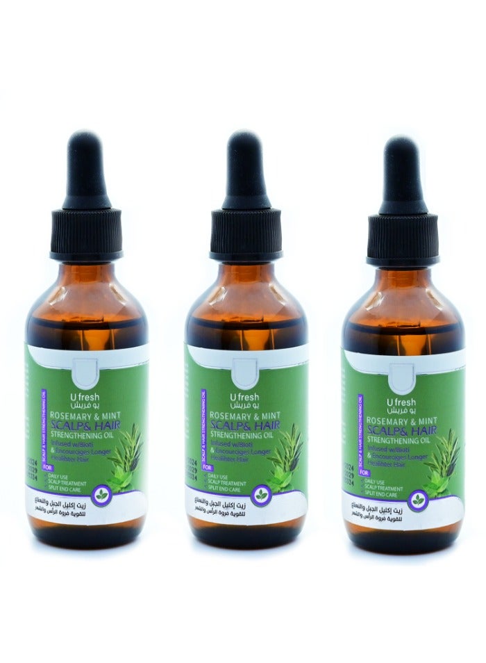 U fresh Rosemary Mint Scalp & Hair Strengthening Oil Infused W/Biotin & Encourages Growth 60 ml 3 pieces  - Image 1