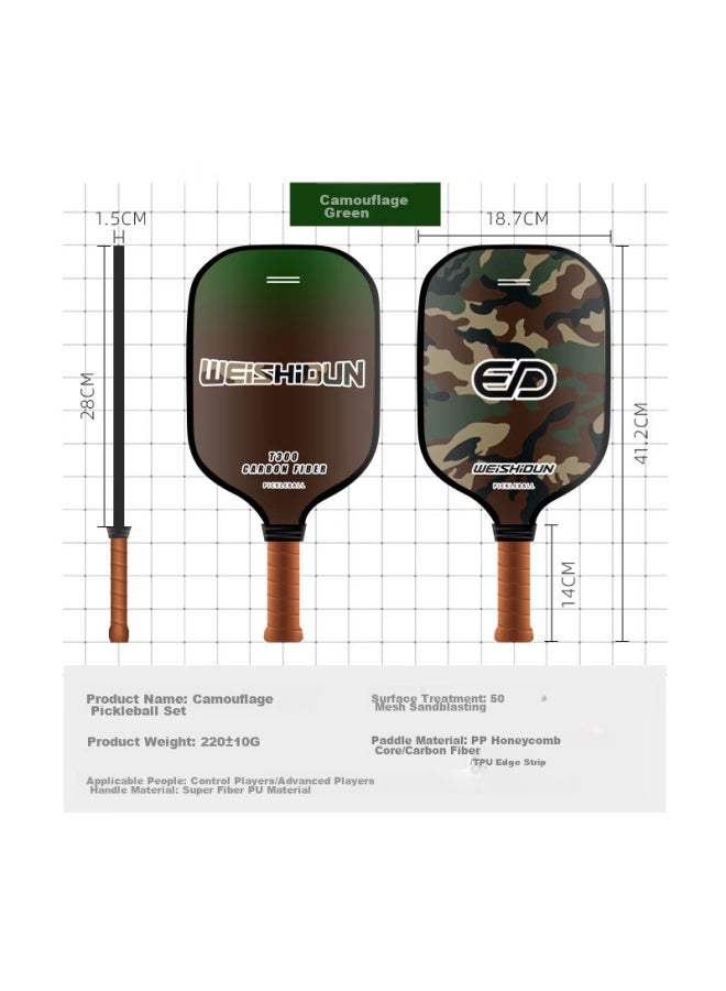 Weishidun Pickleball Racket Set, Camouflage, Carbon Fiber T300pickleball, Indoor And Outdoor Sports Equipment - Image 2