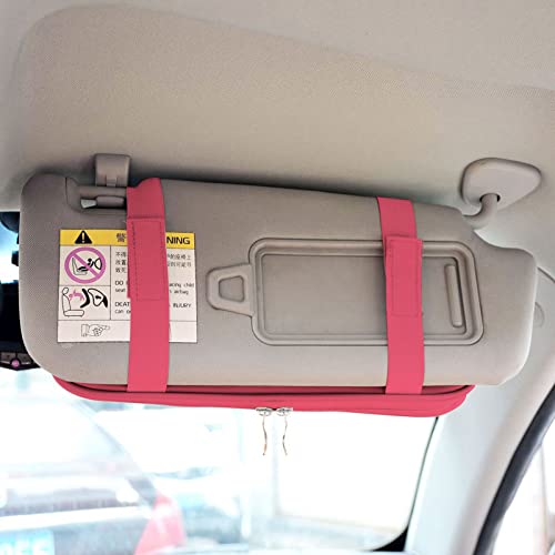 Da by Car Sun Visor Organizer Auto Interior Accessories Visor Pocket Organizer Car Truck Visor Storage Pouch Holder with Multi-Pocket Double Zippers New (Pink) - Image 3