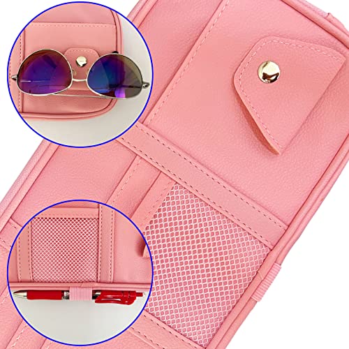 Da by Car Sun Visor Organizer Auto Interior Accessories Visor Pocket Organizer Car Truck Visor Storage Pouch Holder with Multi-Pocket Double Zippers New (Pink) - Image 4