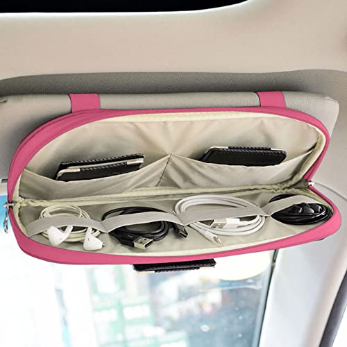 Da by Car Sun Visor Organizer Auto Interior Accessories Visor Pocket Organizer Car Truck Visor Storage Pouch Holder with Multi-Pocket Double Zippers New (Pink) - Image 2