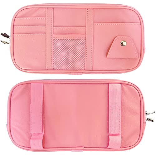Da by Car Sun Visor Organizer Auto Interior Accessories Visor Pocket Organizer Car Truck Visor Storage Pouch Holder with Multi-Pocket Double Zippers New (Pink) - Image 5