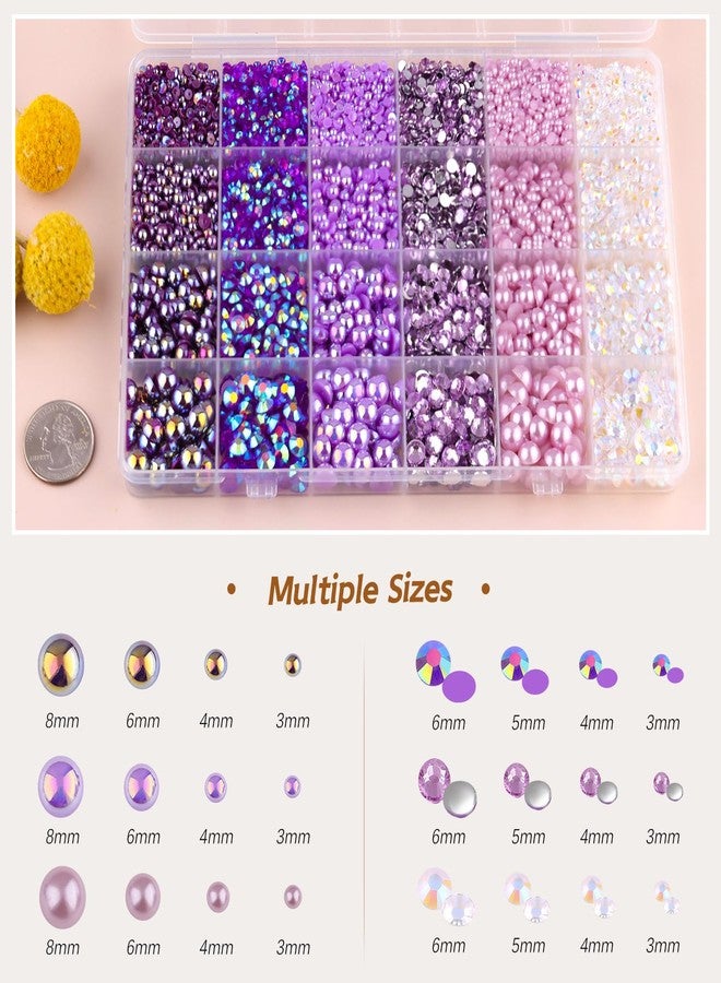 TINKRSTUFF 9000PCS Flatback Pearls and Purple Rhinestones for Bedazzling Kit, Purple Mixed Size 3-10mm Resin Rhinestones Gems and Half Pearls for Crafting, Nail Art Crafts Decoration - Image 2