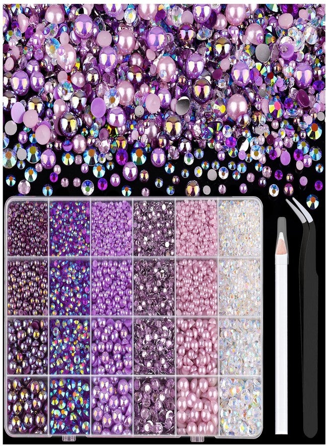 TINKRSTUFF 9000PCS Flatback Pearls and Purple Rhinestones for Bedazzling Kit, Purple Mixed Size 3-10mm Resin Rhinestones Gems and Half Pearls for Crafting, Nail Art Crafts Decoration - Image 1