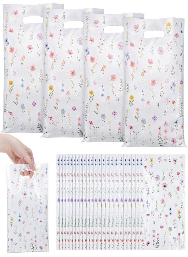 Psiriol 50 Pcs Wildflower Party Favor Bags, Reusable Summer Floral Plastic Treat Candy Goodie Treat Gift Bags, Vintage Wildflower Party Favor Bag with Handle for Baby Shower Wedding Birthday Supplies Colorful - Image 1