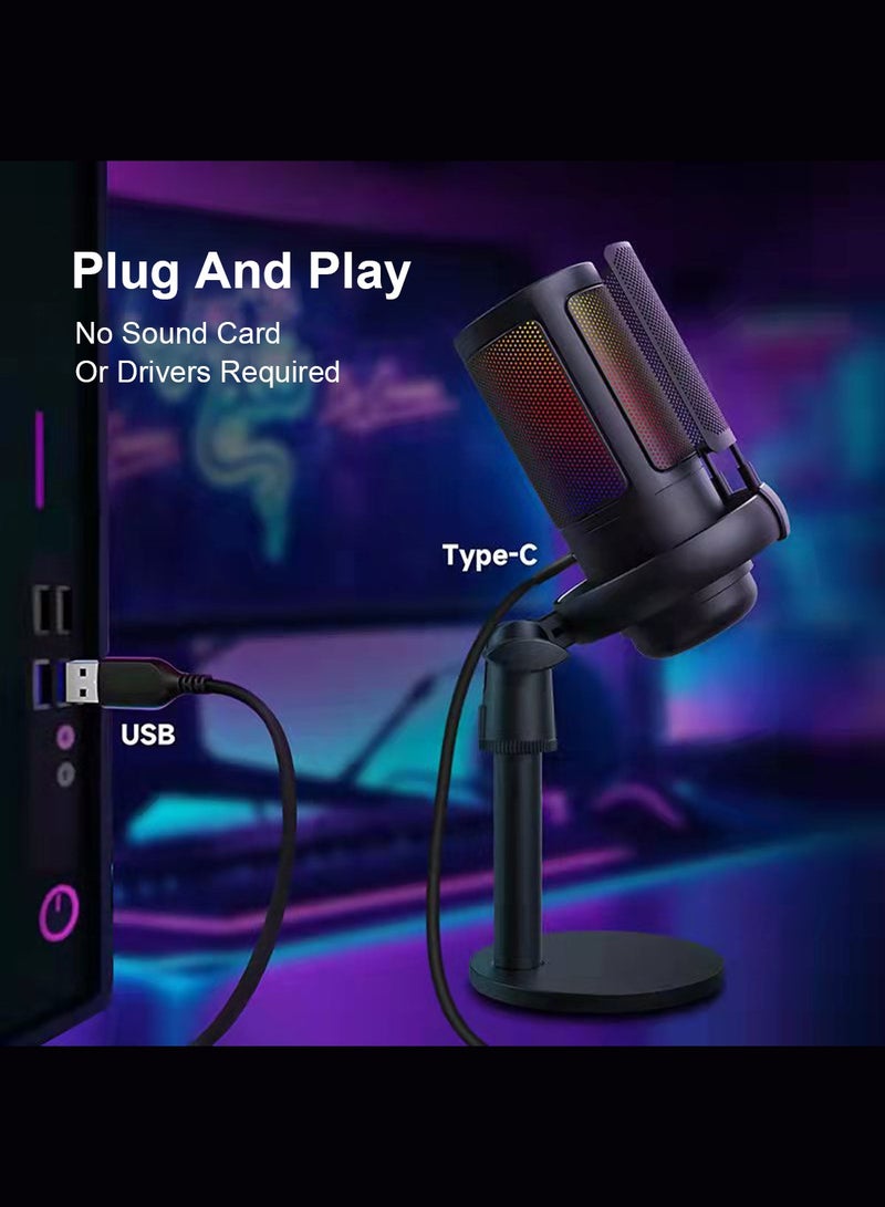 فلاشهوك ميكروفون ألعاب RGB للكمبيوتر الشخصي/PS5 مع التحكم في مستوى الصوت، وفلتر بوب، وميكروفون مكثف مع كتم سريع، وميكروفون بودكاست لبث Twitch/Discord/YouTube أسود  - Image 3