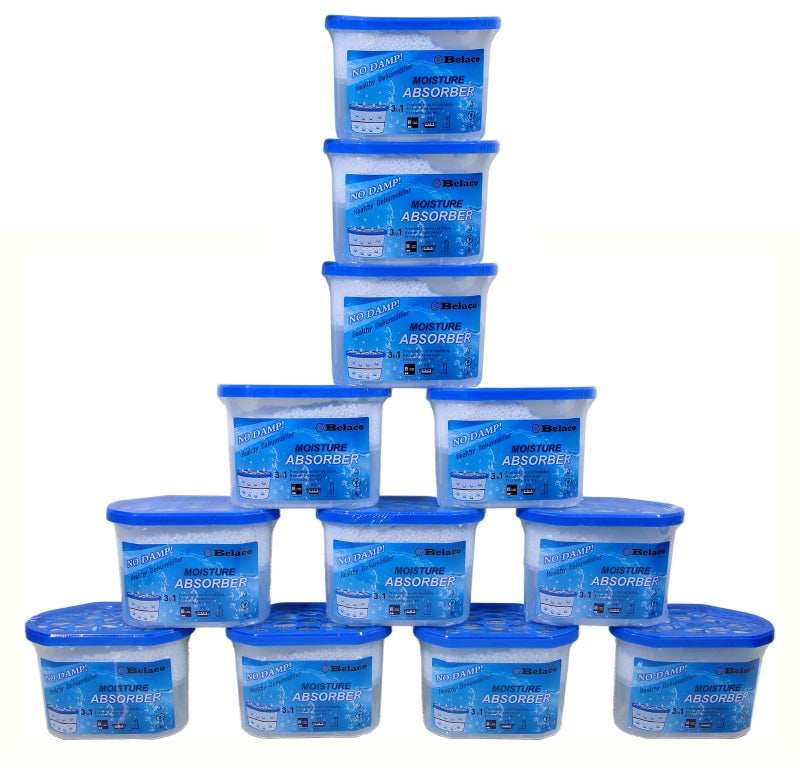 Belaco Dehumidifier Pack of 12x 500ml Prevent Mould  Mildew Eliminating Musty Odor Remove Dampness Absorb Excess Mositure in Home Kitchen Bathroom Bedroom Wardrobe Caravan Office Basement