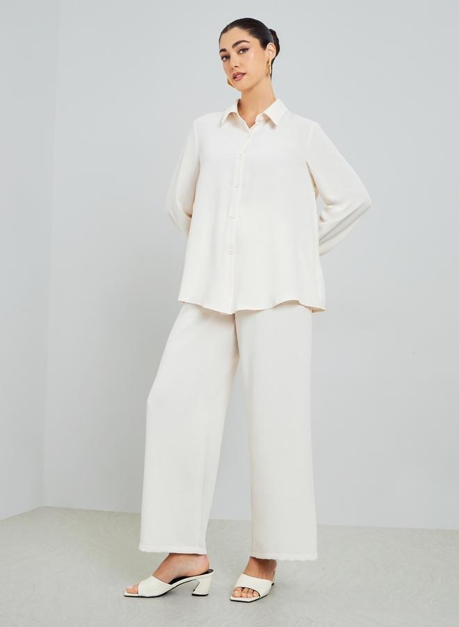 Amirah Cream Oversized Shirt and Wide Leg Pants Modest Set - Image 3