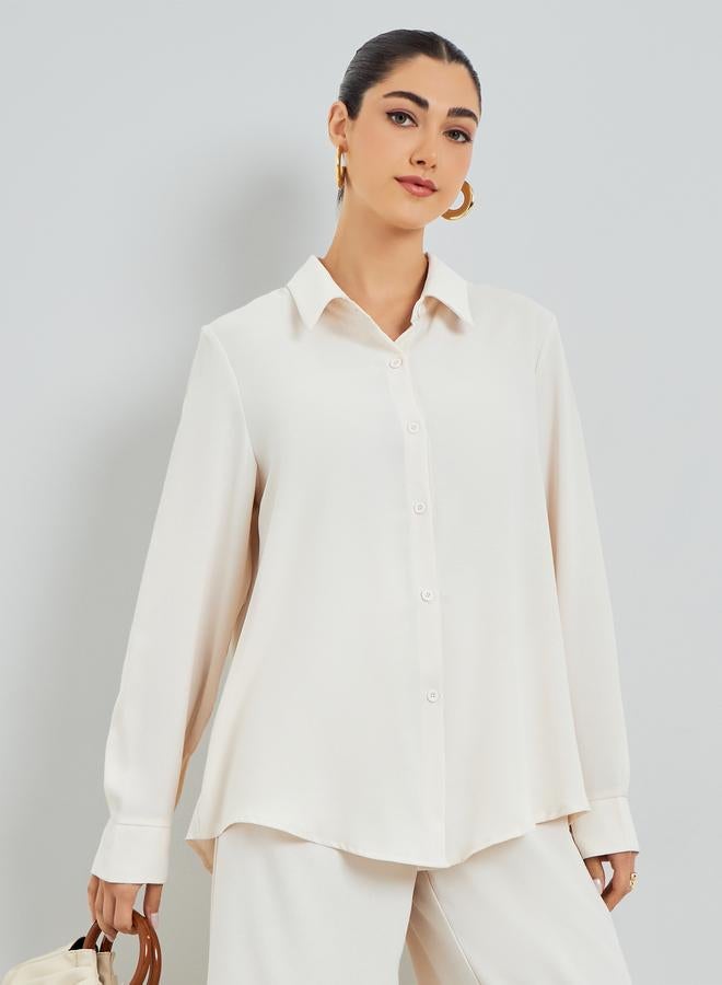 Amirah Cream Oversized Shirt and Wide Leg Pants Modest Set - Image 2