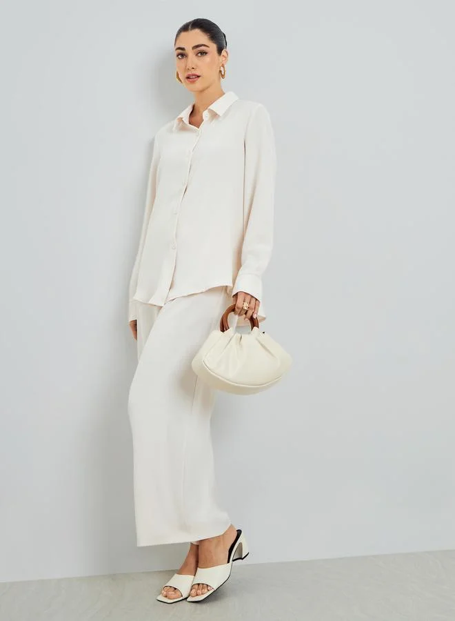 Amirah Cream Oversized Shirt and Wide Leg Pants Modest Set