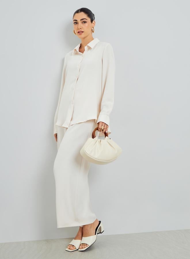 Amirah Cream Oversized Shirt and Wide Leg Pants Modest Set - Image 1