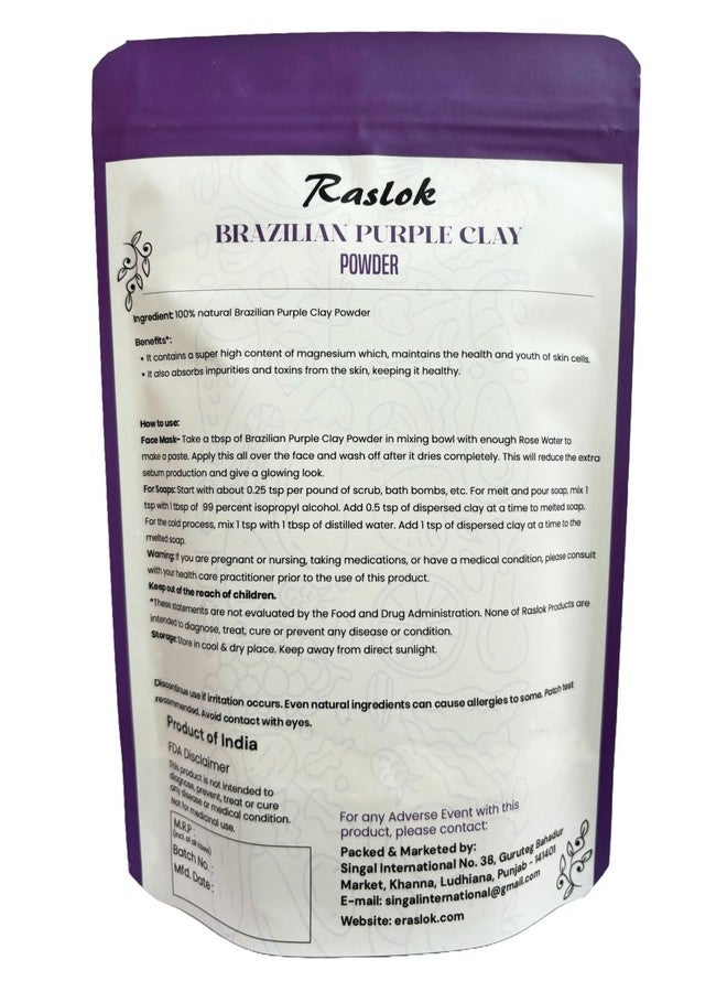 Raslok Brazilian Purple Clay Facial Cleansing Mask For Making Masks Creams Scrubs Body Wash And Soaps (3.52 Ounces) - Image 2