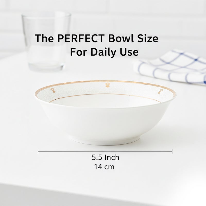 Shallow ZAYA New Bone China Bowl 14 cm – Elegant White Multipurpose Bowl for Soups, Desserts & Sides, Premium Tableware for Daily Use, Brunch, Ramadan, Eid, Diwali & Gifting (Set of 4) - Image 3
