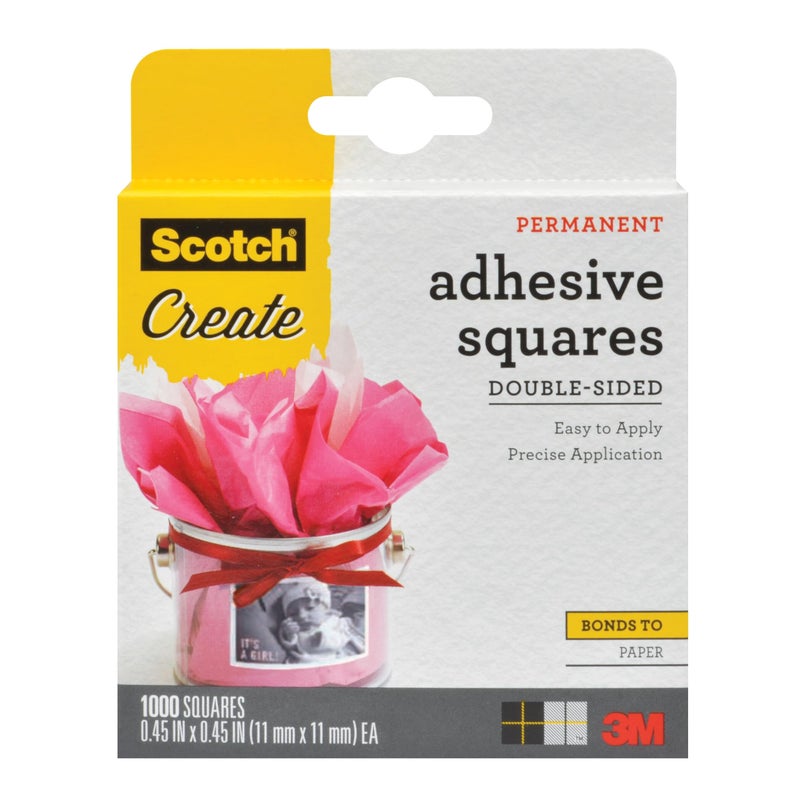 Scotch Adhesive Squares, Permanent Double-Sided Tape Squares for Crafting, Art, Gift Wrapping and More, .45 in x .45in., 1-Pack, 1000 Total - Image 1