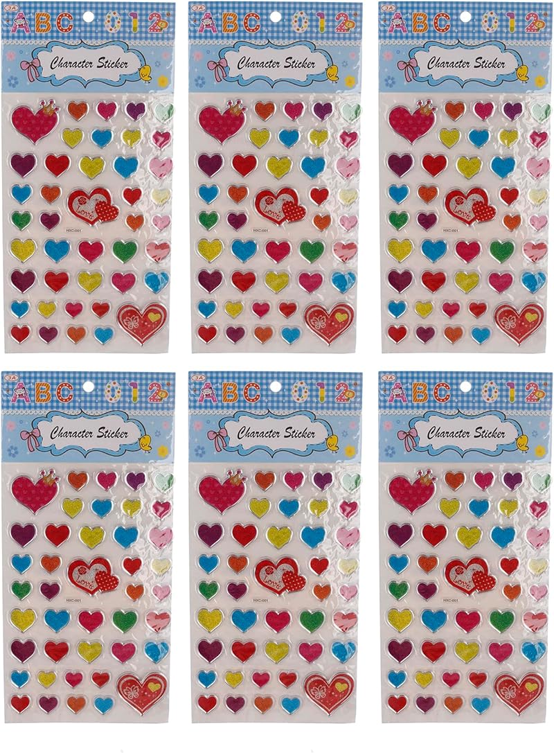 3A 21915-3 Plastic Hearts Sticker Set of 6 for Kids - Multi Color 21915-3 - 3A-5120-Multi Color24