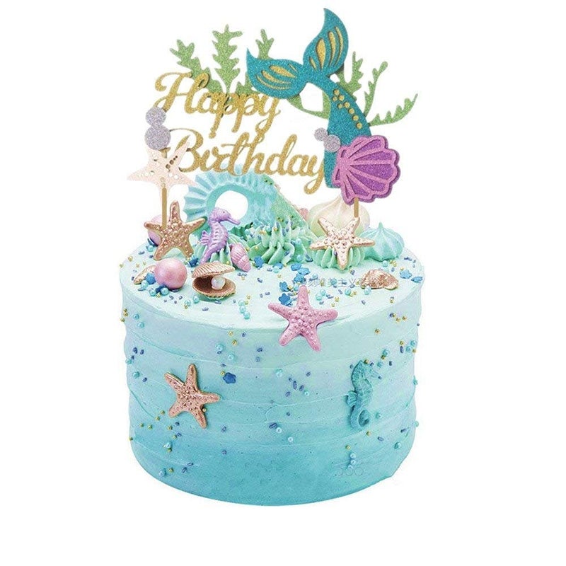 Festiko®Glitter Mermaid Cake Topper Happy Birthday Cake Picks Mermaid Cake Decoration for Mermaid Birthday Party Supplies - Image 5