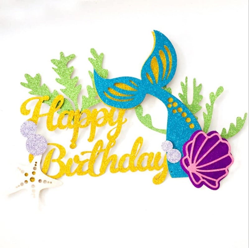 Festiko®Glitter Mermaid Cake Topper Happy Birthday Cake Picks Mermaid Cake Decoration for Mermaid Birthday Party Supplies - Image 3