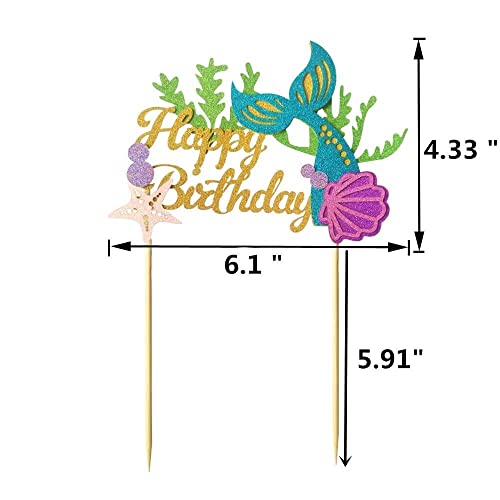 Festiko®Glitter Mermaid Cake Topper Happy Birthday Cake Picks Mermaid Cake Decoration for Mermaid Birthday Party Supplies - Image 2