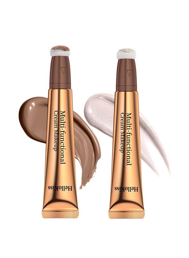 Yeweian Yeweian Liquid Contour Beauty Wand, Cream Highlighter Makeup Stick,Smooth Liquid Bronzer Stick with Cushion Applicator, Lightweight Blendable Body Face Shimmer Highlighter Contour Stick, Cruelty-free(02+05) - Image 1