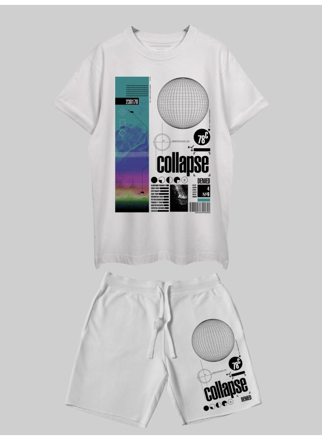 THREADCURRY THREADCURRY Collapse Printed Co-ord Set for Men - Half Sleeve Oversized T-Shirt and Shorts - Image 1