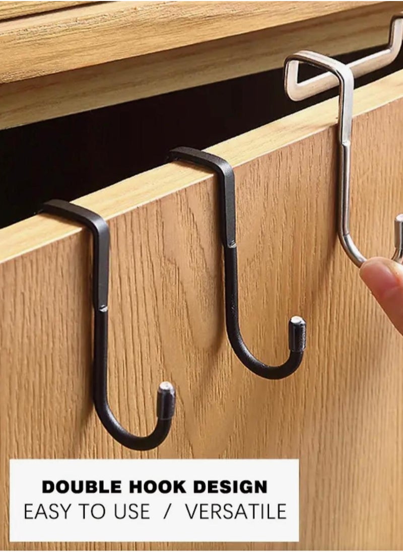 CleanWave - The Pure Effect Black Stainless Steel Double S-Shaped Hook – No-Drill, Heavy-Duty Hanger for Kitchen, Bathroom, & Cabinet Doors – Space-Saving Towel & Coat Holder  - Image 1