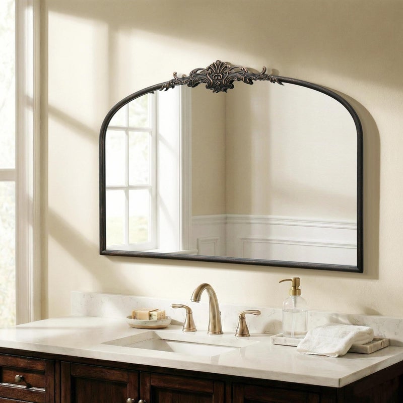 Besdomus Vintage Arched Black Mirror: 32"x24" Large Black Vintage Wall Mounted Mirror - Baroque Traditional Ornate for Living Room/Fireplace/Bathroom- Wall Decor for Interior Designers - Image 1