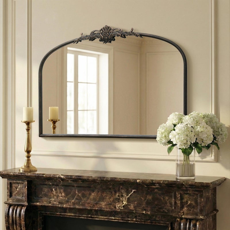 Besdomus Vintage Arched Black Mirror: 32"x24" Large Black Vintage Wall Mounted Mirror - Baroque Traditional Ornate for Living Room/Fireplace/Bathroom- Wall Decor for Interior Designers - Image 5
