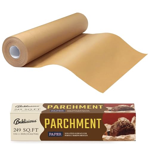 Unbleached Parchment Paper Roll for Baking 13 in x 242 Ft 249 SqFt Baklicious Nonstick Baking Parchment Paper for Baking Cookies Bread Oven Air Fryer Steamer Baking paper