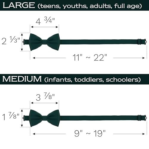 Adam Young Men's Hunter Green Bow Tie Pre-Tied Style Formal Satin Classic Bowtie for Tuxedo Faux Silk (Large, Dark Green) - Image 5